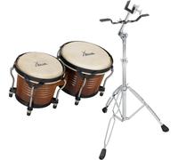 Bongo Drum Tambour Percussion Bois Tobacco Peaux Naturales Set Support Pied