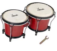 Bongo Percussion Tambour 6'' 7'' Peaux Naturels Instrument à Main Bois Vin Rouge