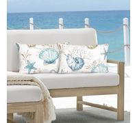Bonhause Housse de Coussin Coastal Nautique 30 x 50 cm Conque Coquillage Corail Étoile de Mer Océan Décoratif Taie d'oreiller pour Canapé Salon Chambre Chaise Maison Décoration 2 Pièces
