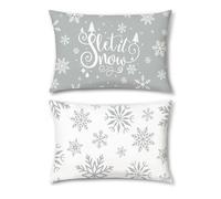 Bonhause Housse de Coussin Hiver Gris 30 x 50 cm Velours Doux Noël Flocons Décoratif Taie d'oreiller pour Canapé Salon Chambre Chaise Jardin Maison Décoration 2 Pièces