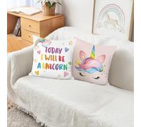 Bonhause Housse de Coussin Licorne 45 x 45 cm Arc-en-Ciel Étoile Rose Décoratif Taie d'oreiller pour Canapé Salon Chaise Chambre d’Enfants Maison Décoration 2 Pièces