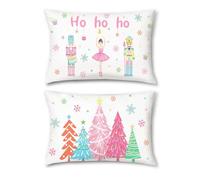Bonhause Housse de Coussin Noël Casse-Noix Sapins de Noël Flocons Coloré 30 x 50 cm Décoratif Taie d'oreiller pour Canapé Salon Chambre Jardin Maison Décoration 2 Pièces