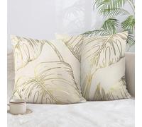 Bonhause Lot de 2 Housse de Coussin Feuilles d'or 45 x 45 cm Velours Doux Décoratif Imprimé Or Taie d'oreiller pour Canapé Lits Chaises Voiture Salon Maison Décor
