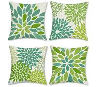 Bonhause Lot de 4 Housse de Coussin 45 x 45 cm Dahlia Pinnata Fleur Géométrique Vert Polyester Lin Décoratif Taie d'oreiller pour Canapé Lits Chaises Voiture Salon Maison Décor