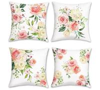 Bonhause Lot de 4 Housse de Coussin 45 x 45 cm Fleur de Pivoine Rose Velours Doux Décoratif Taie d'oreiller pour Canapé Lits Chaises Voiture Salon Maison Décor