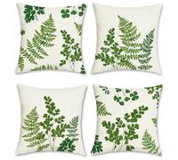 Bonhause Lot de 4 Housse de Coussin 45 x 45 cm Fougère Feuilles Vertes Polyester Lin Décoratif Taie d'oreiller pour Canapé Lits Chaises Voiture Salon Maison Décor