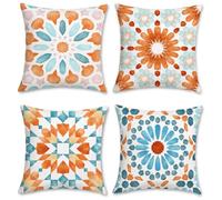 Bonhause Lot de 4 Housse de Coussin Boho Mandala 45 x 45 cm Géométrique Fleur Velours Doux Décoratif Taie d'oreiller pour Canapé Lits Chaises Voiture Salon Maison Décor