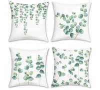 Bonhause Lot de 4 Housse de Coussin Feuilles d'eucalyptus 45 x 45 cm Plante Verte Velours Doux Décoratif Taie d'oreiller pour Canapé Lits Chaises Voiture Salon Maison Décor