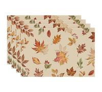 Bonhause Lot de 4 sets de table d'automne en forme de feuilles d'érable - Lavables - 30 x 45 cm - Décoration saisonnière pour la cuisine, la salle à manger - Pour intérieur/extérieur