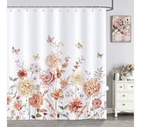 Bonhause Rideau de Douche Aquarelle Fleurs Feuilles Automne Plante Rideau de Bain Tissu Polyester Anti Moisissure Imperméable Lavable Rideaux Salle de Bain 180 x 180 cm avec 12 Crochets pour Baignoire