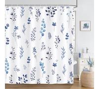 Bonhause Rideau de Douche Bleue Fleur Aquarelle Feuilles Plante Rideau de Bain Tissu Polyester Anti Moisissure Imperméable Lavable Rideaux Salle de Bain 180 x 180 cm avec 12 Crochets pour Baignoire