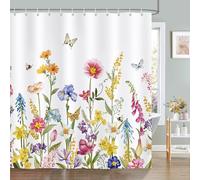 Bonhause Rideau de Douche Coloré Fleur Printemps Aquarelle Plante Rideau de Bain Tissu Polyester Anti Moisissure Imperméable Lavable Rideaux Salle de Bain 180 x 180 cm avec 12 Crochets pour Baignoire
