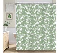 Bonhause Rideau de Douche Feuilles Fleurs Vert Plante Rideau de Bain Tissu Polyester Anti Moisissure Imperméable Lavable Rideaux Salle de Bain 180 x 180 cm avec 12 Crochets pour Baignoire