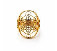 Bonheur de Lune : Bague Cube de Metatron en Acier Inoxydable Doré - Hypoallergénique, Taille Homme et Femme Réglable, Cube 2 cm - Bijou Spirituel et Énergétique Protection Divin, Géométrie Sacrée