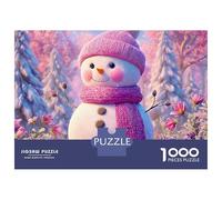 Bonhomme de Neige 1000 Pièces 3 Couches Carton Cute Pink Bonhomme de Neige Puzzle, Jeu Difficile Adultes, Décompression, Décor Mural & Cadeau Partenaires 38x26cm/1000pcs
