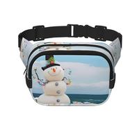 Bonhomme de neige avec coquillages assis sur la plage de sable (1) Unisexe Taille réglable Carré Double Couche Sac de taille pour activités de plein air Voyage, Course à Pied Randonnée, Noir , Taille