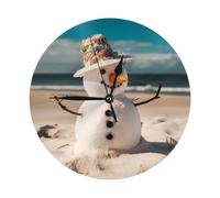 Bonhomme de neige avec coquillages assis sur la plage de sable 25,4 cm horloge murale silencieuse sans tic-tac horloge moderne à piles horloge de table décorative pour salon, salle de bain, chambre