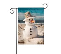 Bonhomme de neige avec coquillages assis sur une plage de sable, drapeau de jardin, 30,5 x 45,7 cm, double face, drapeau de bienvenue vertical, ne se décolore pas, bannière pour ferme, cour