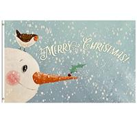 Bonhomme De Neige Avec Des Feuilles De Houx, Oiseau De Baies, Neige Qui Tombe, Joyeux Noël Drapeau De Jardin 90X150Cm Résistant Drapeau De Festival Durable Bannière De Jardin Pour Cour Fêtes