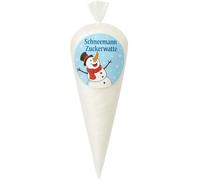Bonhomme de neige barbe à papa dans un sac en dentelle - Blanc, douceur naturelle, 70 g - Friandise pour anniversaire d'enfant, fête ou petit cadeau