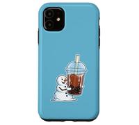 Bonhomme de Neige Buvant Un thé aux Bulles Amusant pour l'hiver Coque pour iPhone 11