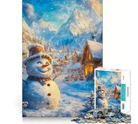 Bonhomme de Neige dans Un Paysage Hivernal féérique Puzzle de 1000 pièces pour Adultes Jeu de réflexion Image Douce et relaxante Assembler Joli Cadeau (38x52cm)