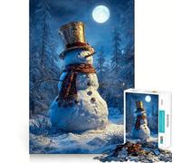 Bonhomme de Neige dans Une forêt hivernale avec la Lune Puzzle de 1000 pièces pour Adolescents Jeu de logique mentale Silencieux et apaisant Découpe Ferme Article sur Le thème du Père Noël (38x52cm)