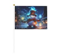 Bonhomme de neige de Noël effectuant des tours de magie - Petits drapeaux sur bâtons - Durable - 14 x 21 cm - Mini drapeaux pour cour, jardin et décoration extérieure - Lot de 6 et 12