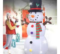 Bonhomme de Neige de Noël Gonflable, 240cm Bonhomme de Neige avec Lumières LED, Décoration de Noël avec des Pieux de Cordes Fixes, Décoration du Modèle pour Jardin Fête Intérieur Extérieur -1250mA/15W