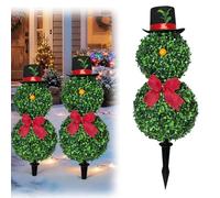 Bonhomme de neige de Noël, pot d'arbre topiaire artificiel en forme de bonhomme de neige avec nœud rouge, plante verdure artificielle résistante aux UV, topiaires en buis pour décoration de porche