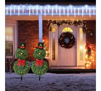 Bonhomme de neige de Noël topiaire artificiel en forme de bonhomme de neige avec nœud rouge, chapeau de Père Noël, topiaires en buis pour Noël, intérieur et extérieur, décoration de porche (vert)