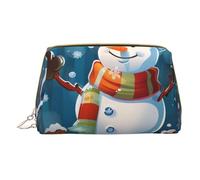Bonhomme de neige d'hiver imprimé petit sac de maquillage portable en cuir sac de maquillage voyage fermeture éclair sacs cosmétiques organisateur pour femmes, blanc, taille unique, trousse de