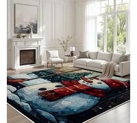 Bonhomme de Neige d'hiver Shabby Chic Tapis Salon Lavable 60x110cm Poil Ras Sapin de Noël avec Bonhomme de Neige Intérieur Extérieur Dessous Tapis Antidérapant Moquette Chambre, Descente de Lit
