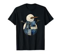 Bonhomme de Neige en Denim Patchwork de Noël Confortable Charme enneigé Rustique T-Shirt
