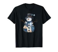 Bonhomme de Neige en Denim Patchwork Joyeux Charme Festif T-Shirt
