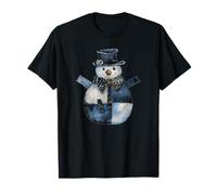 Bonhomme de Neige en Denim Patchwork Joyeux Charme Rustique enneigé T-Shirt