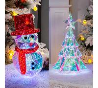 Bonhomme de neige holographique vibrant et lumières de sapin de Noël - Décorations de vacances prismatiques colorées pour décoration festive intérieur/extérieur (parfait pour Noël)