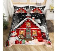 Bonhomme de Neige Literie Set Garçons Filles Enfants Arbre de Noël Thème d'hiver Housse de Couette 220x240 Bonne Année Parure de Lit Joyeux Noël Couvre Lit Décorations de Noël Literie