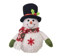 Bonhomme de neige lumineux à LED - Décoration de Noël - Figurines lumineuses - Lampe bonhomme de neige - 21 cm - Peluche blanche avec écharpe tricotée et chapeau haut de forme (Blanc-2)