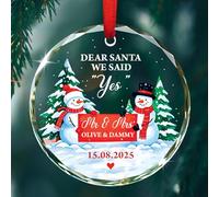Bonhomme de neige personnalisé Mr & Mrs Just Engaged Décoration de Noël 2025 « Dear Santa We Said Yes » en verre, décoration souvenir de fiançailles, cadeau pour les couples nouvellement fiancés