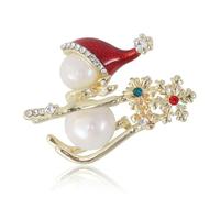 Bonhomme de neige Ski Broche de Noël Broche pour femmes Filles Cristal Flocon de neige Fleur Perle Broche Chapeau de chandail Épinglettes de costume Bijoux plaqués or 14K Cadeaux festifs, Piccolo,