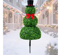 Bonhomme De Neige Topiaire De Noël pour L'extérieur, Buis Topiaire De Noël pour L'intérieur, Pot De Sapin Artificiel en Forme De Bonhomme De Neige avec Nœud Rouge Et Bonnet De Père