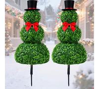 Bonhomme De Neige Topiaire De Noël pour L'extérieur, Buis Topiaire De Noël pour L'intérieur, Pot De Sapin Artificiel en Forme De Bonhomme De Neige avec Nœud Rouge Et Bonnet De Père