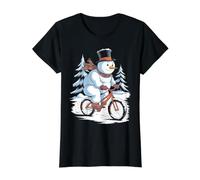Bonhomme de Neige vélo d'équitation Amusant en Hiver T-Shirt Graphique avec Valeur