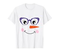 Bonhomme de Neige Visage Carotte Nez Cils léopard Lunettes Noël T-Shirt