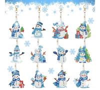 Bonhomme Diamond Painting Noel,12 Pièces 5D DIY Noëls Diamant Peinture Portes Clés,Diamant Peintures Noël Pendentif,Peinture Diamants Noels,pour Jardin Maison Porte et Fenêtre Décoration