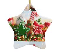 Bonhomme en pain d'épice avec impression de bonbons vintage pour Noël, motif étoile en céramique avec ficelle de suspension, verset de la Bible