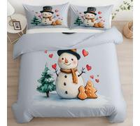 Bonhomme Neige Noël Sapin Noël Pain D’Épices Parure de Lit Réversible 240 x 260 cm Housse de Couette, Gris Respirant et Super Doux Housse Couette Microfibre avec Fermeture Éclair et Taies D'oreillers