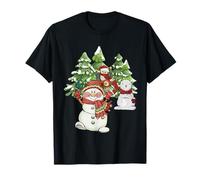 Bonhommes de Neige Arbre de Noël Famille Fun Vacances d'hiver Neige et Chouette T-Shirt