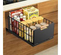 Bonhoom Tiroir coulissant cuisine, Organiseur de tiroirs profonds avec glissières de tiroir et poignée en bois, Télescopique à tirer en métal pour armoires de cuisine Organiseur - 40x25×18CM